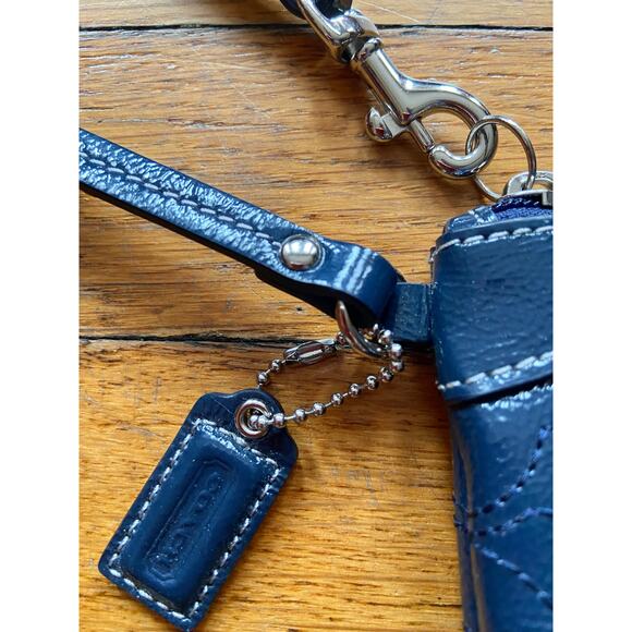COACH Blue Textured Leather Logo Wristlet - Picture 4 of 9